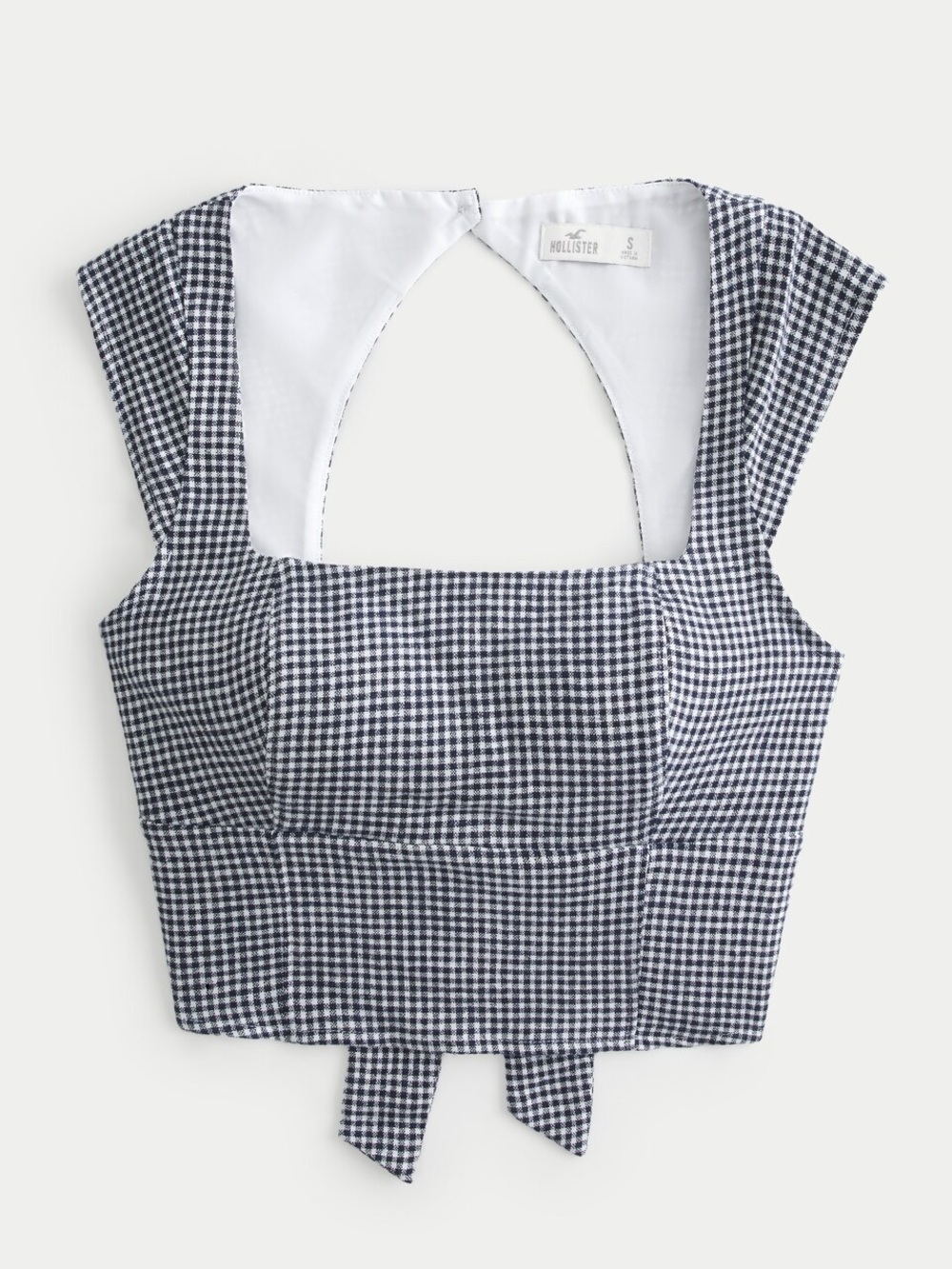 Hollister Black & White Gingham Square-Neck Crop Top